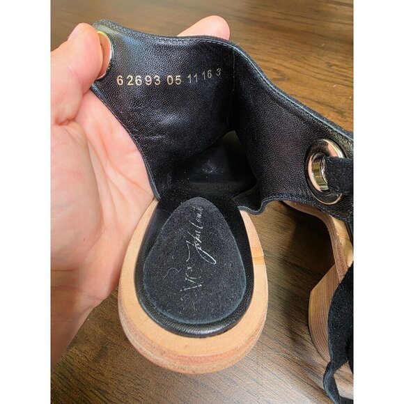 Black Suede Open-Toe Heeled Sandals With Wraparound Straps & Wooden Block Heel B - Picture 4 of 16